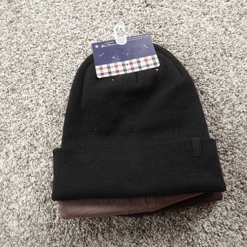 NEW Ben Sherman Hat Beanie Cap Mens One‎ Size Black Brown Beige Knit 3 Pack Warm